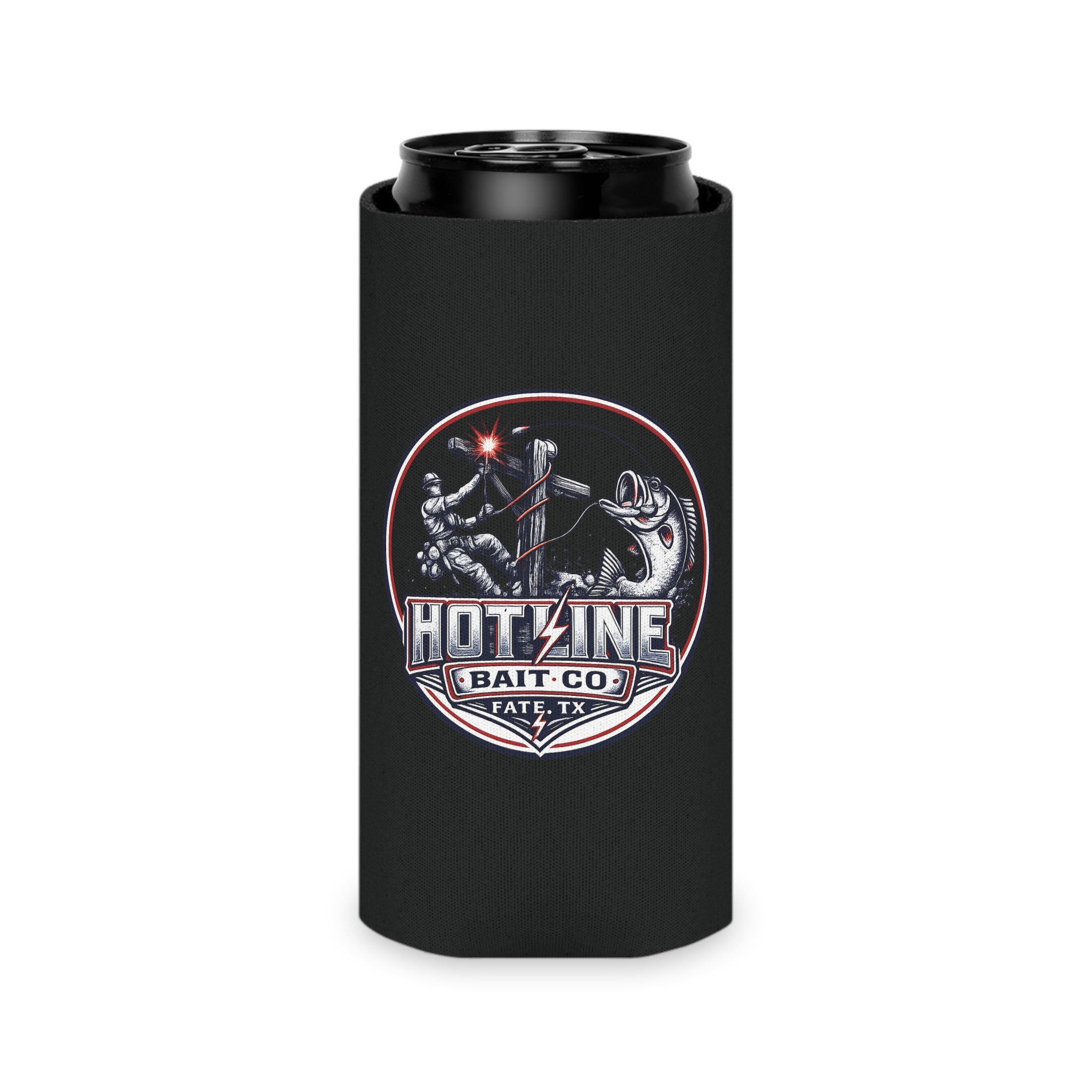 Can Cooler — "Hotline Bait Co." Fishing Logo Can Cooler