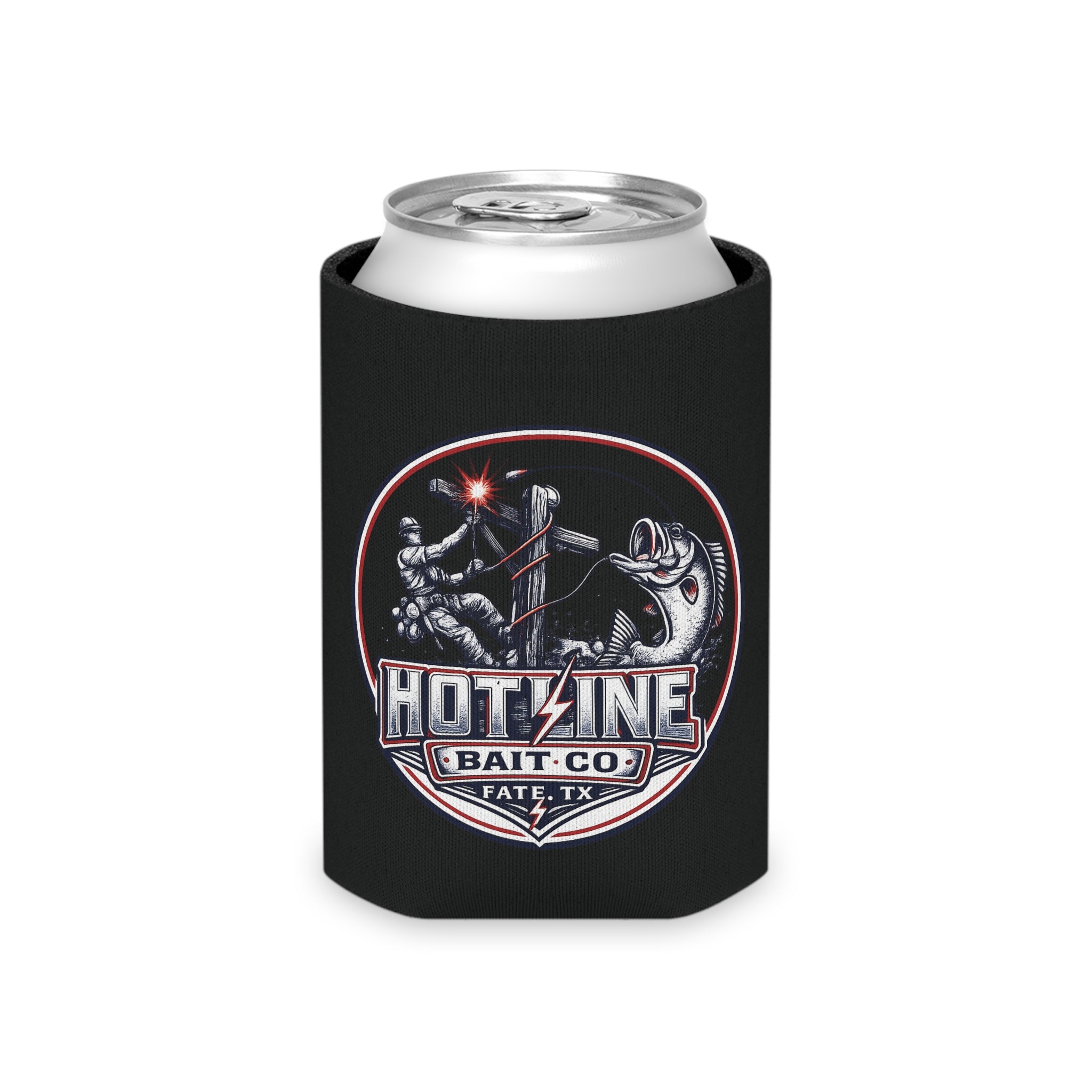 Can Cooler — "Hotline Bait Co." Fishing Logo Can Cooler